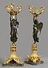 A fine pair of Empire gilt and patinated three-light candelabra à la Victoire, each with the stem formed as a winged figure of Victory